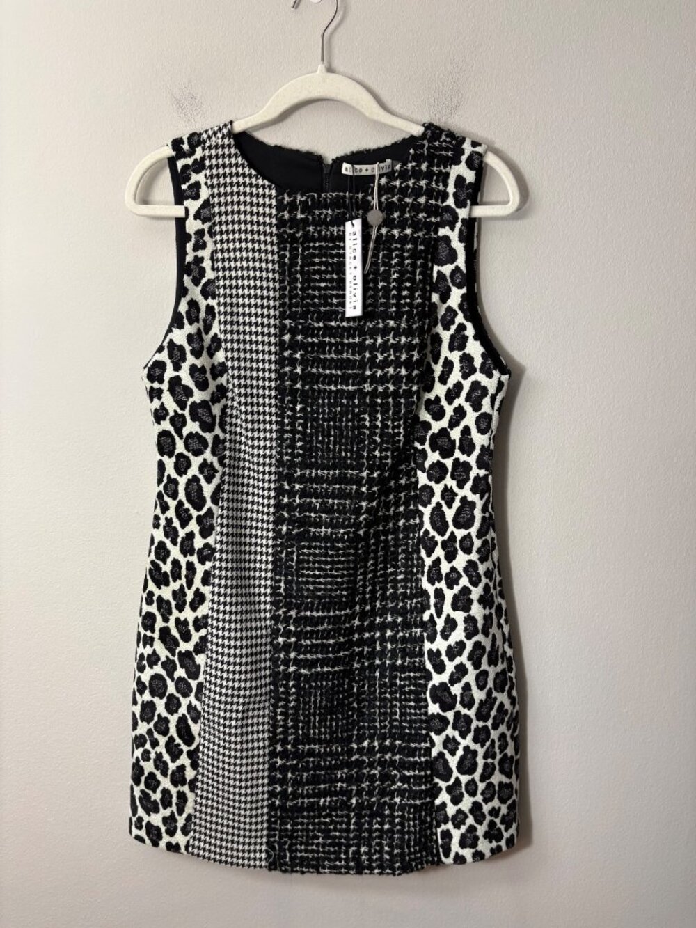 NEW Alice + Olivia Wool Blend Mixed Media Sleeveless Shift Dress 8 Business
